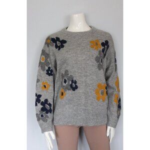 b+ab Women's Size Medium Gray Floral Intarsia Jumper Knit Pullover Sweater NWT